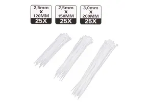 Hofftech Kabelbinders set / tie-ribs 75 stuks wit of zwart