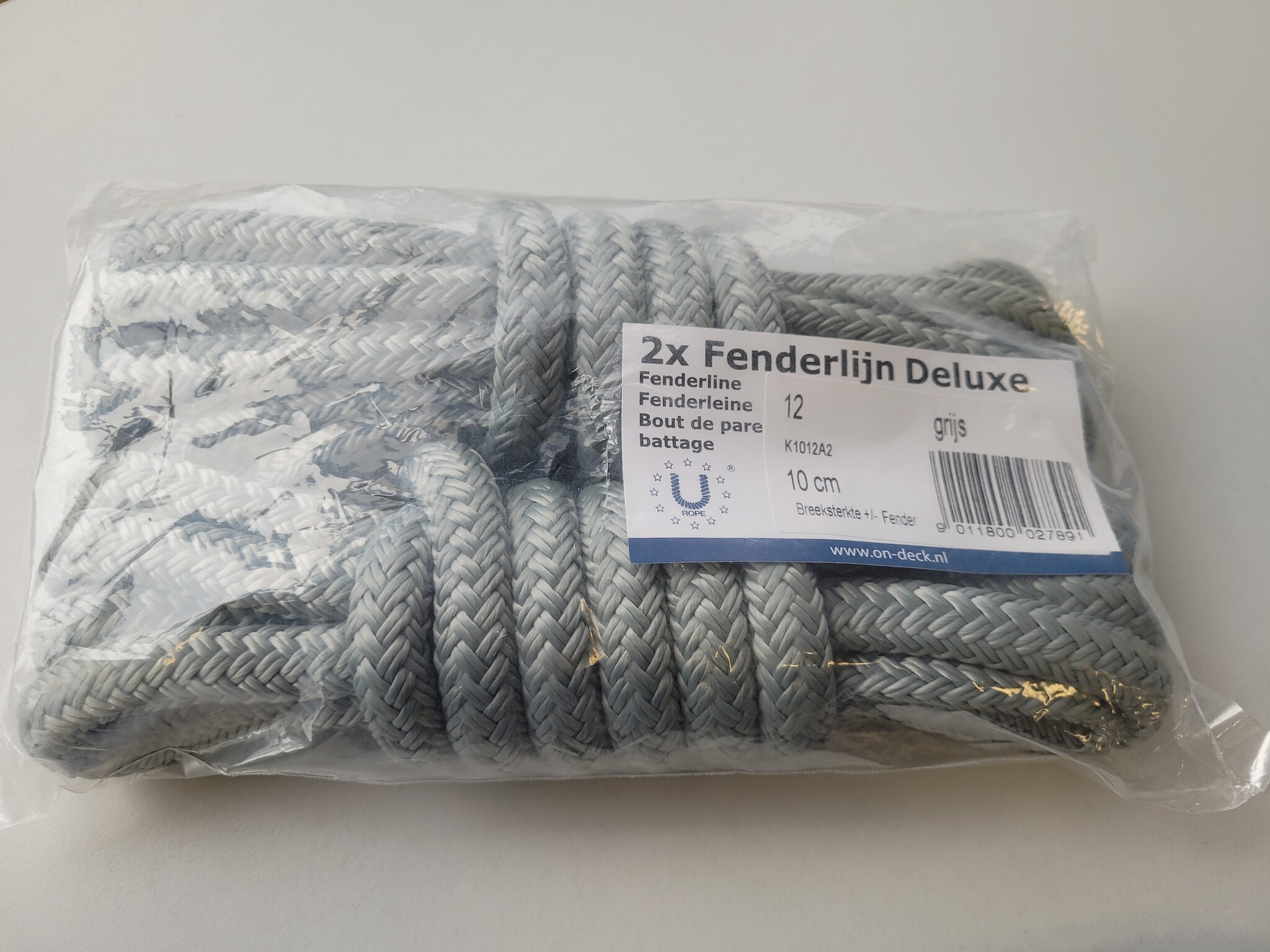 U-Rope Fenderlijn Deluxe met 10 cm oog 12 mm x 2.5 m Grijs (2)
