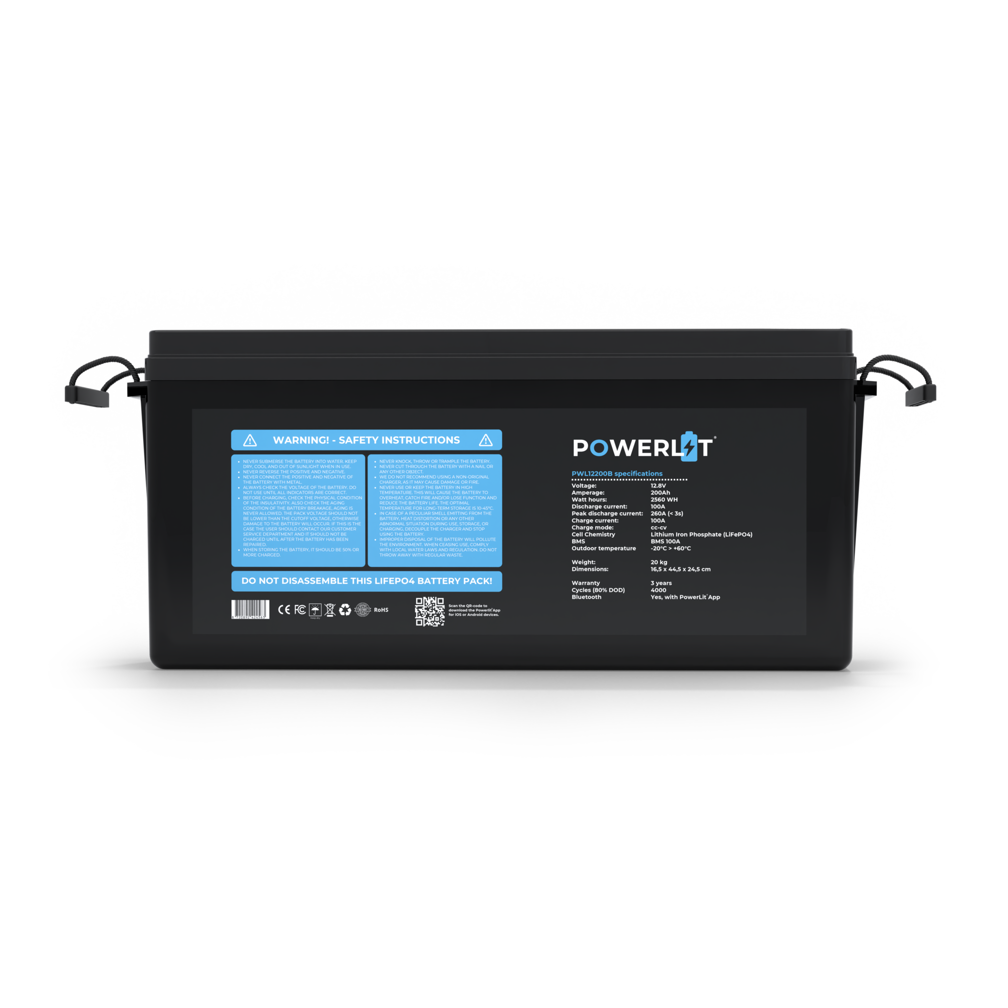 Powerlit 12V 200Ah LiFePO4 accu met uitleesmodule