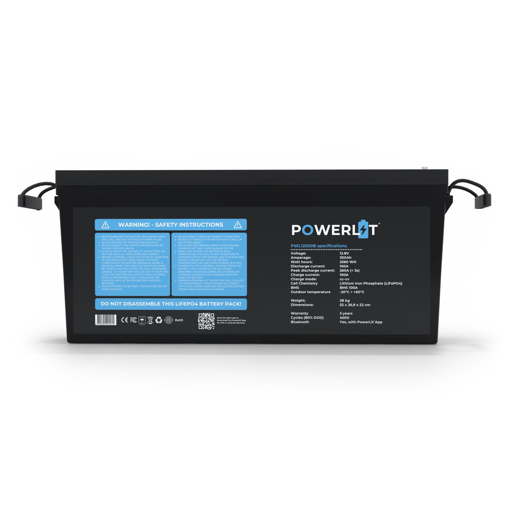 Powerlit 12V 300Ah LiFePO4 accu met uitleesmodule