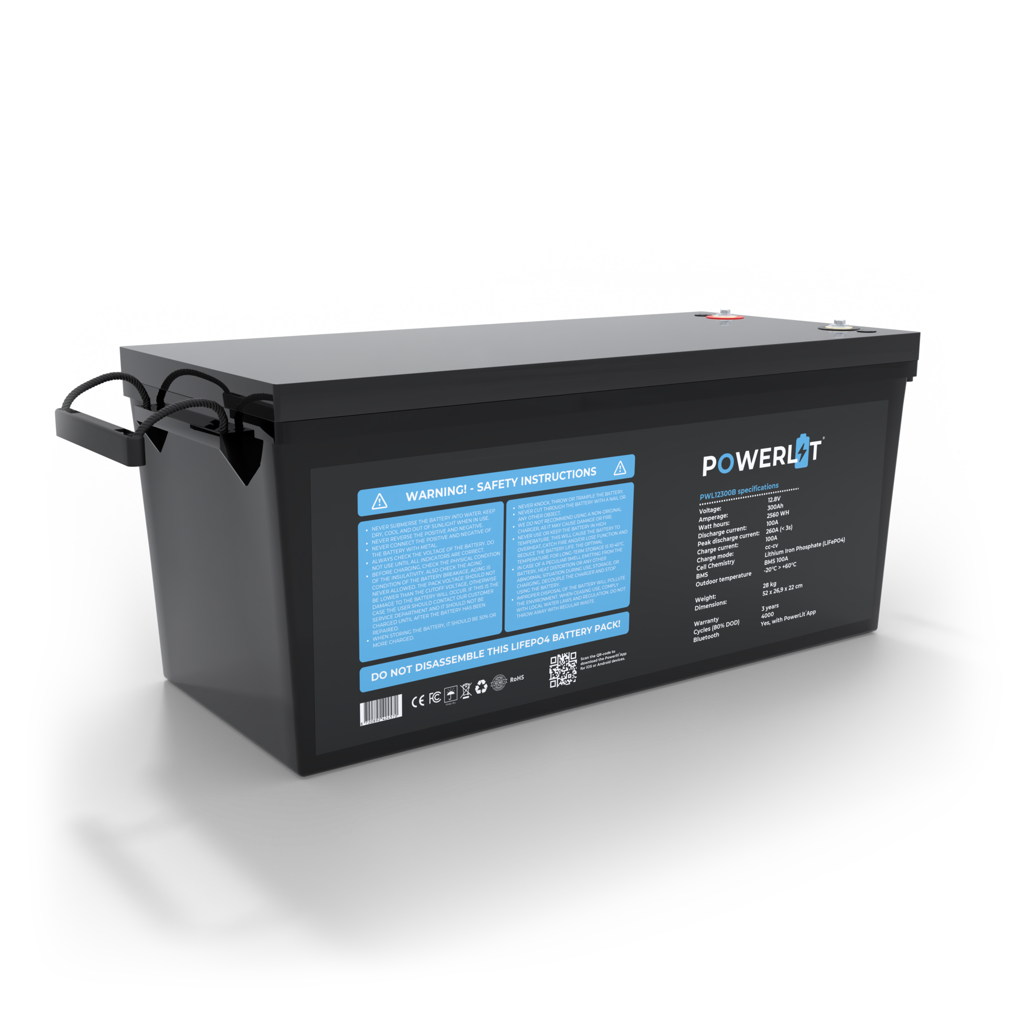 Powerlit 12V 300Ah LiFePO4 accu met uitleesmodule