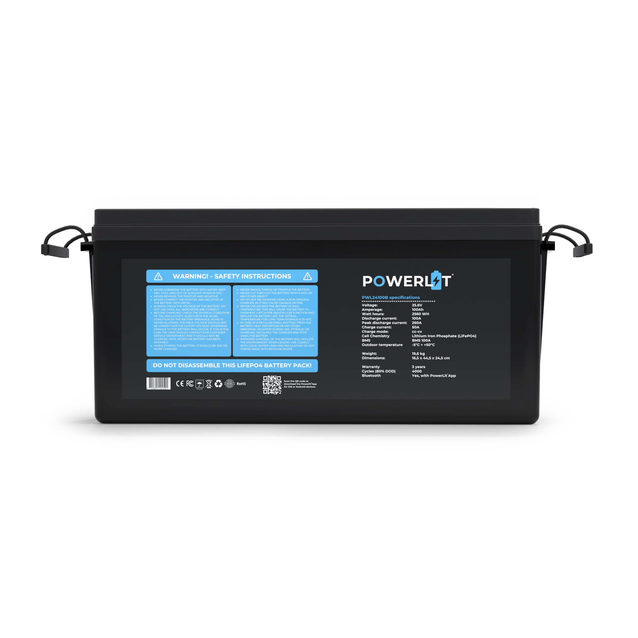 Powerlit 24V 100Ah LiFePO4 accu met uitleesmodule