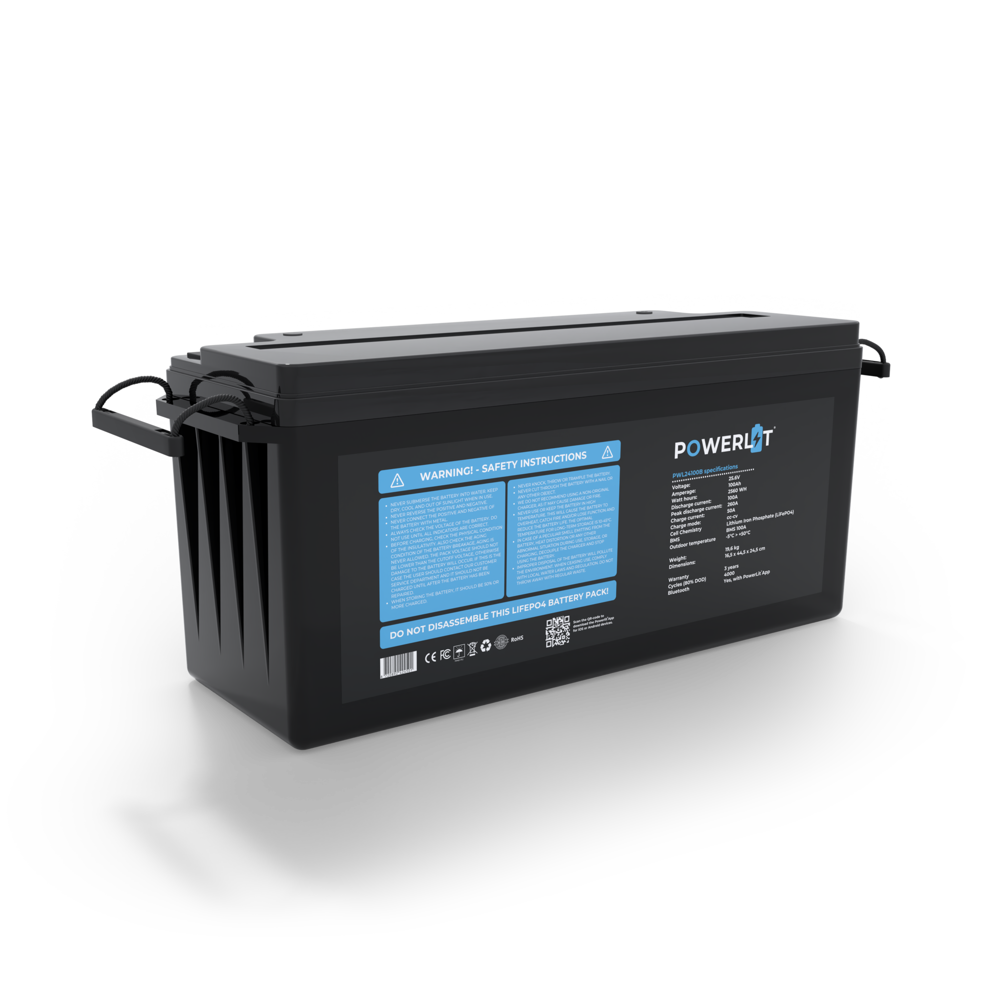 Powerlit 24V 100Ah LiFePO4 accu met uitleesmodule, foto 5 van 6