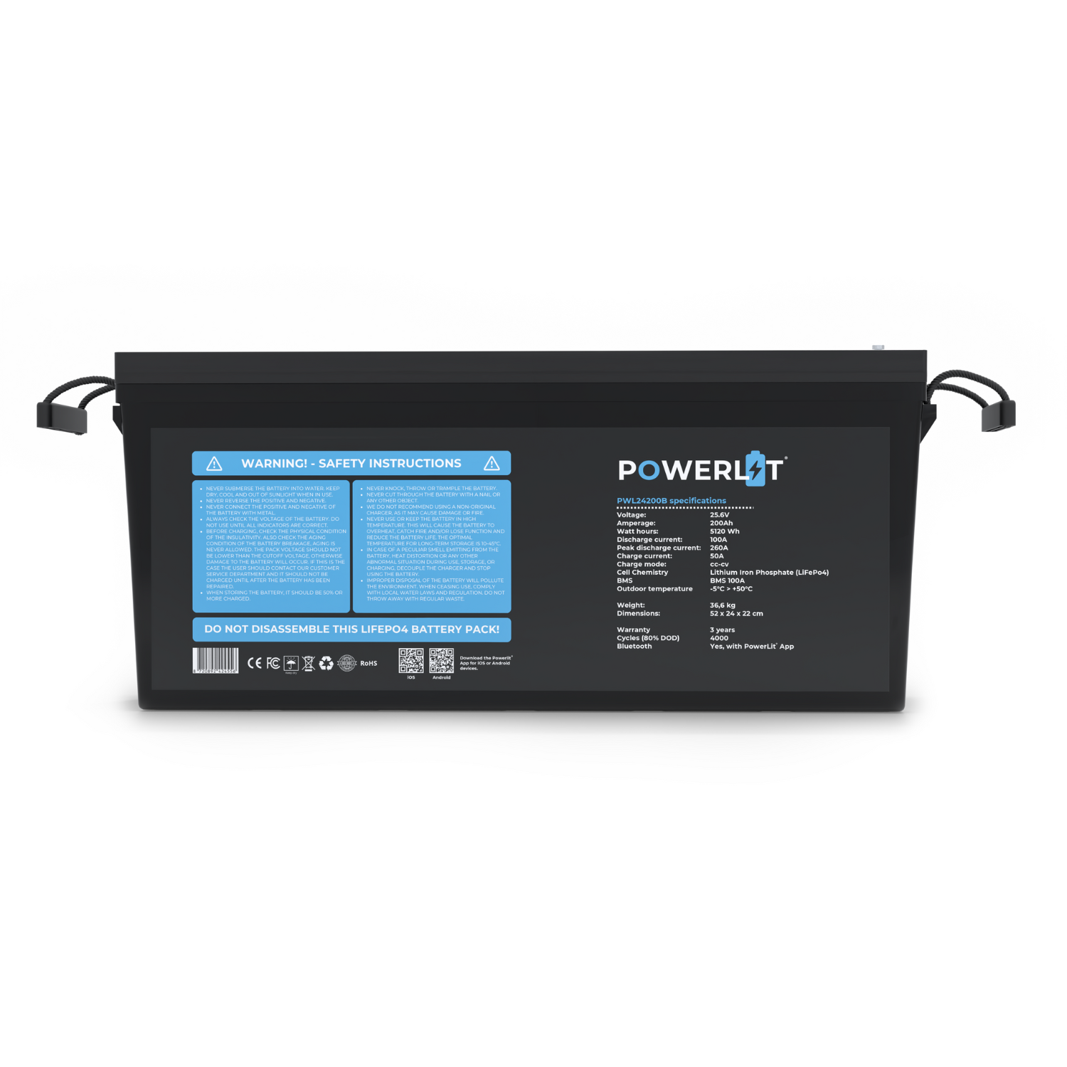 Powerlit 24V 200Ah LiFePO4 accu met uitleesmodule, foto 3 van 6