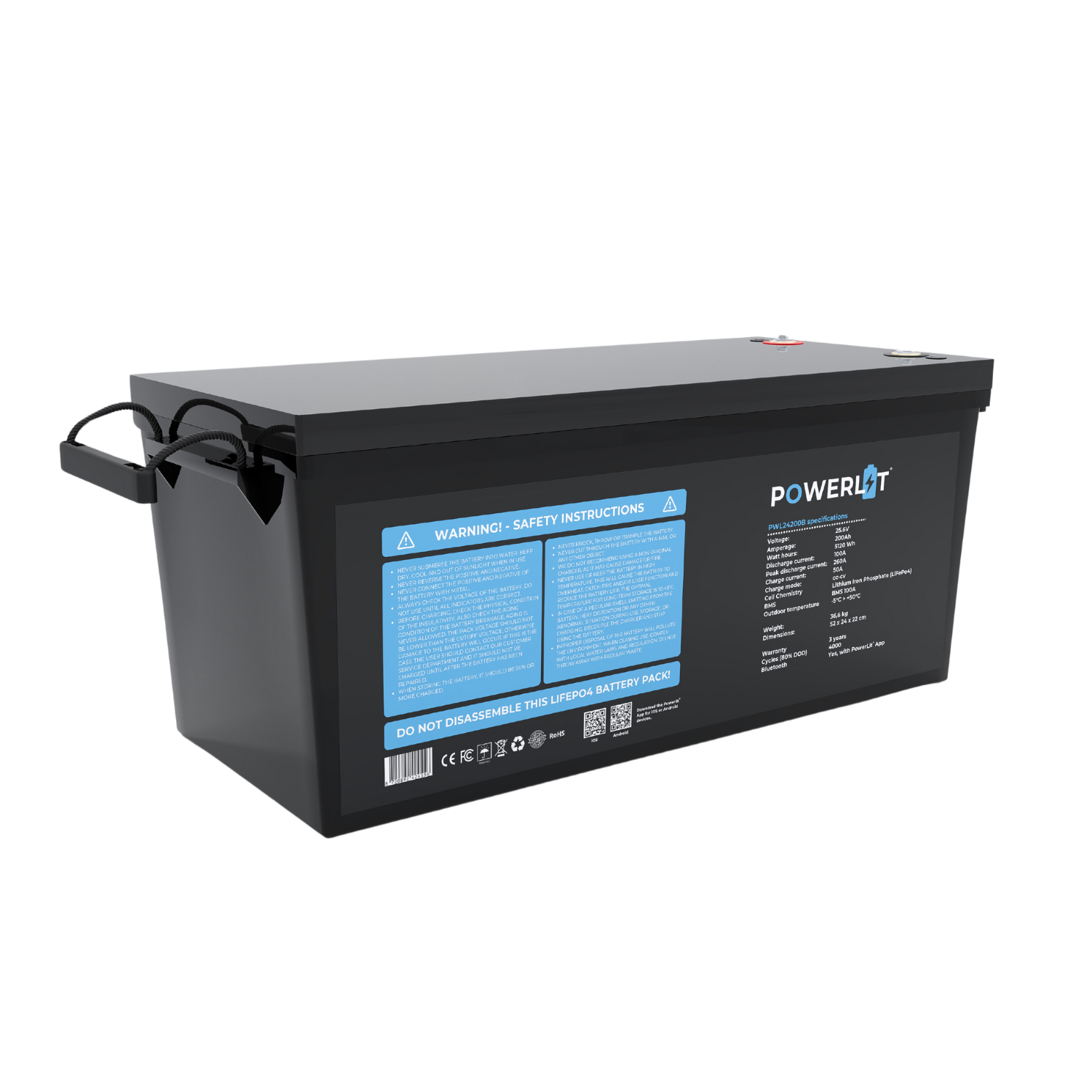 Powerlit 24V 200Ah LiFePO4 accu met uitleesmodule, foto 5 van 6