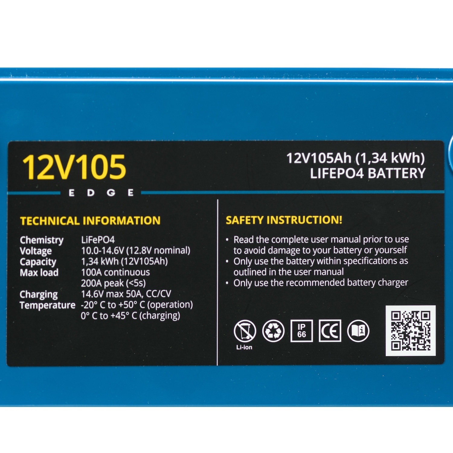  12V105 EDGE LiFePO4 accu (1,34 kWh)