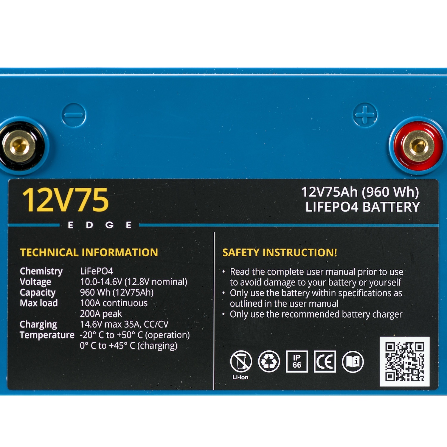  12V75 EDGE LiFePO4 accu (0,96 kWh)