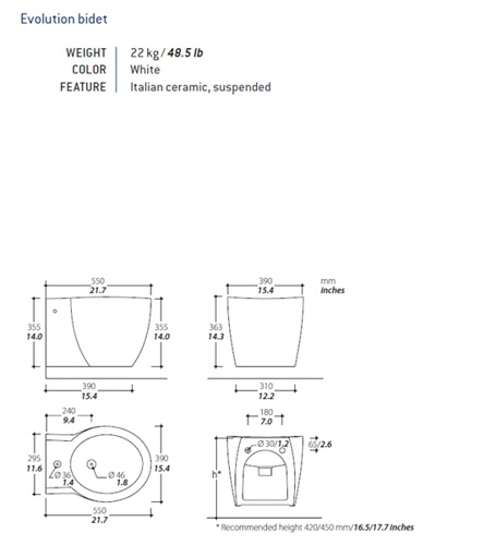 Tecma Evolution 2G Bidet Wit, zonder kraan