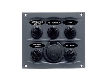 BEP Marine Schakelpaneel 5 schakelaars & 12V stopcontact