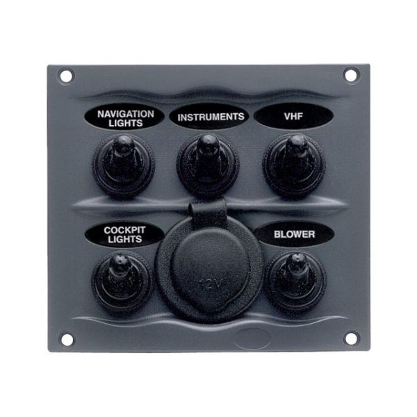 BEP Marine Schakelpaneel 5 schakelaars & 12V stopcontact