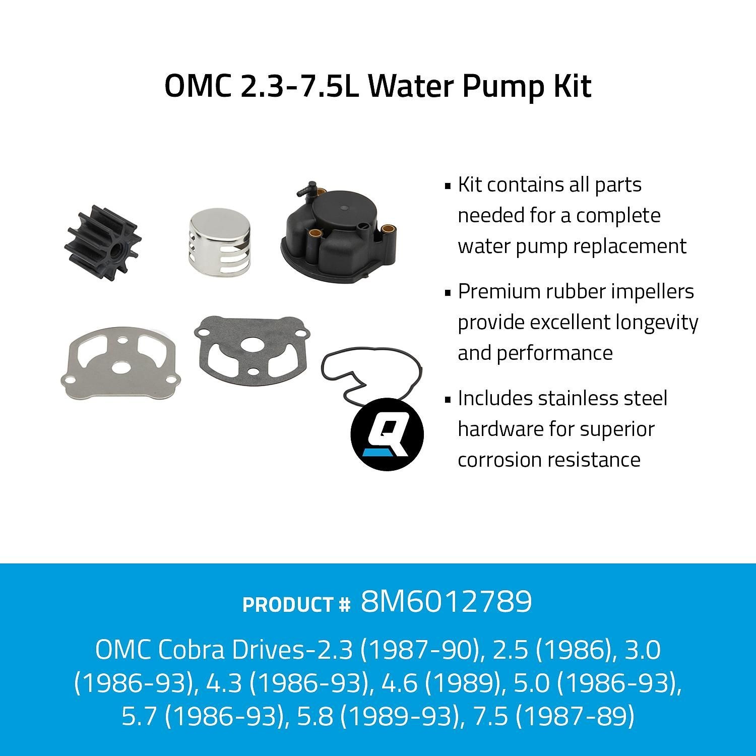 Quicksilver º 8M6012789 Waterpomp service kit voor OMC 2.3-7.5L, foto 3 van 3