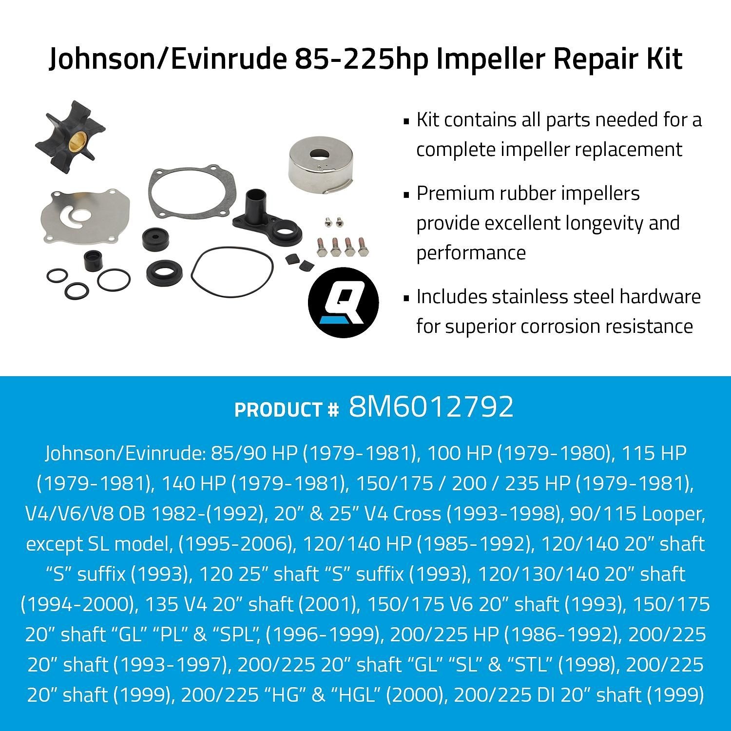 Quicksilver º 8M6012792 Impeller service kit Evinrude 85-225pk, foto 3 van 3