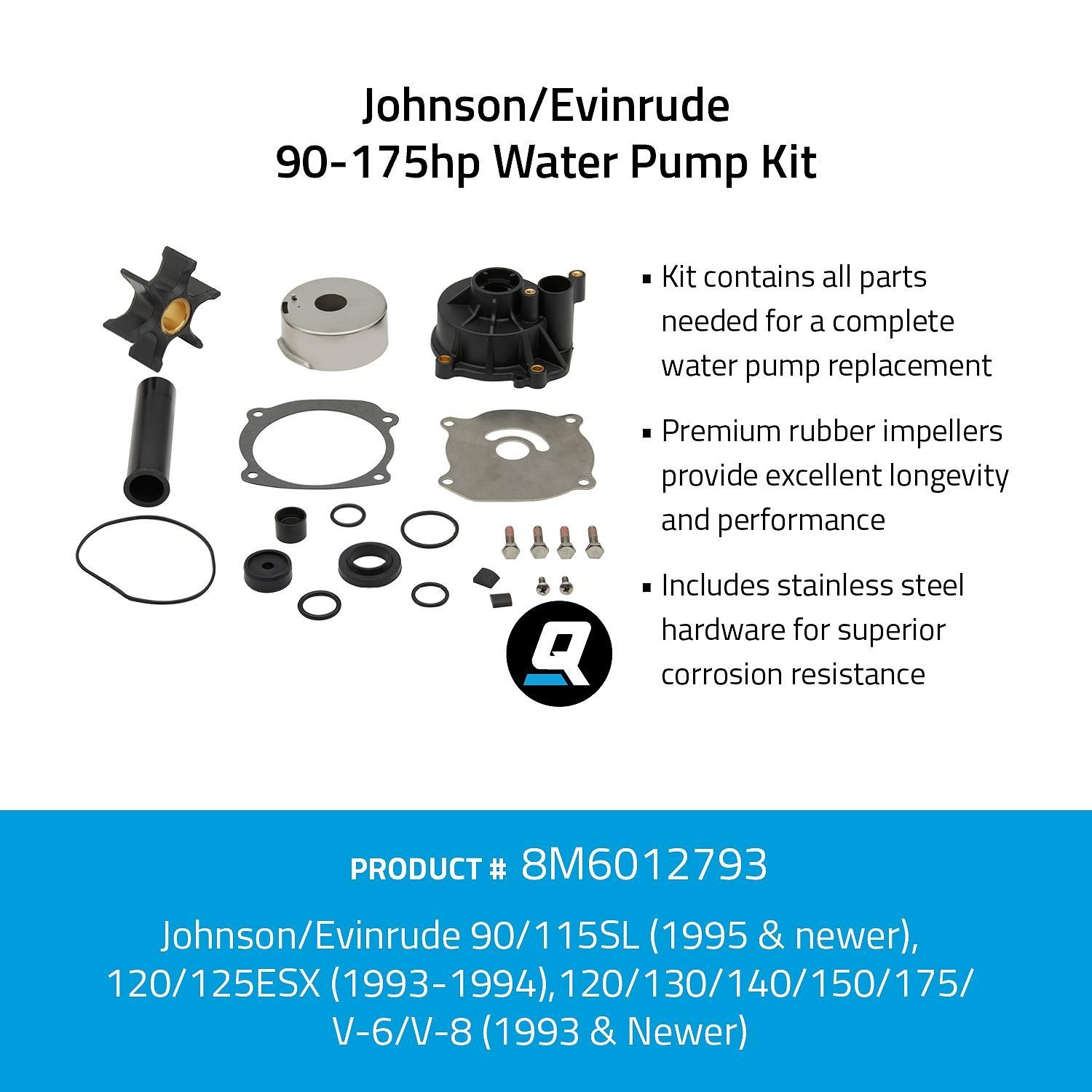 Quicksilver º 8M6012793 Waterpomp service kit Johnson Evinrude 90-175pk