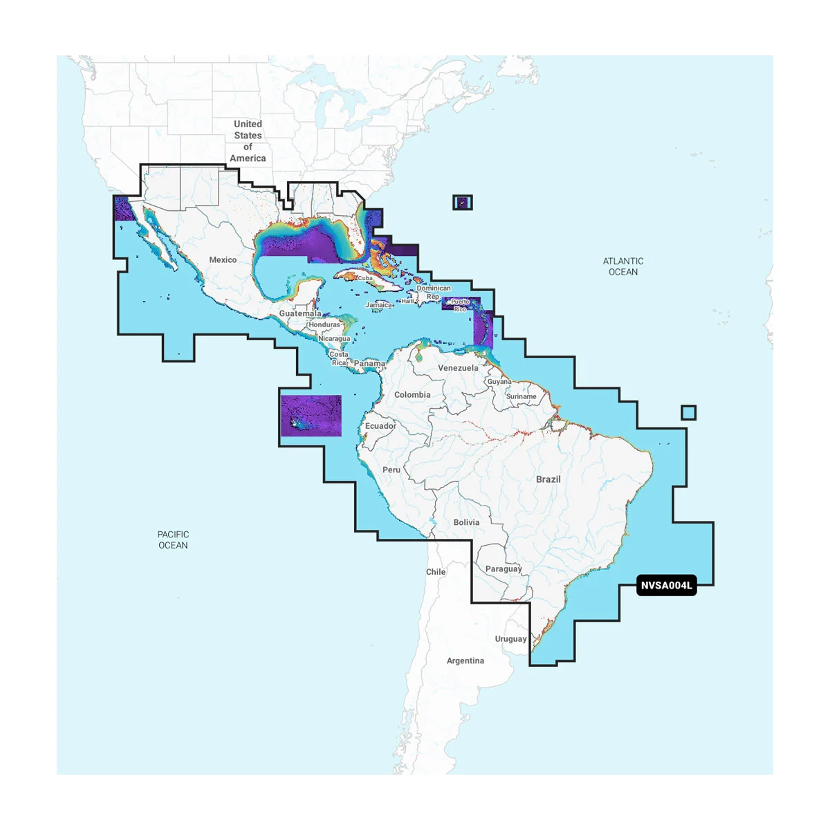 Garmin Mexico, Caribisch gebied naar Brazilië - binnen- en kustwateren Waterkaarten