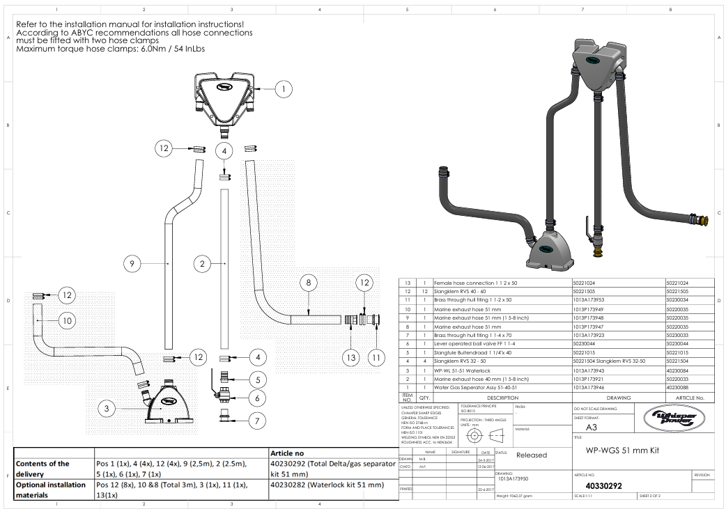 WhisperPower Water/gas scheider kit 51/40/51 (2″)