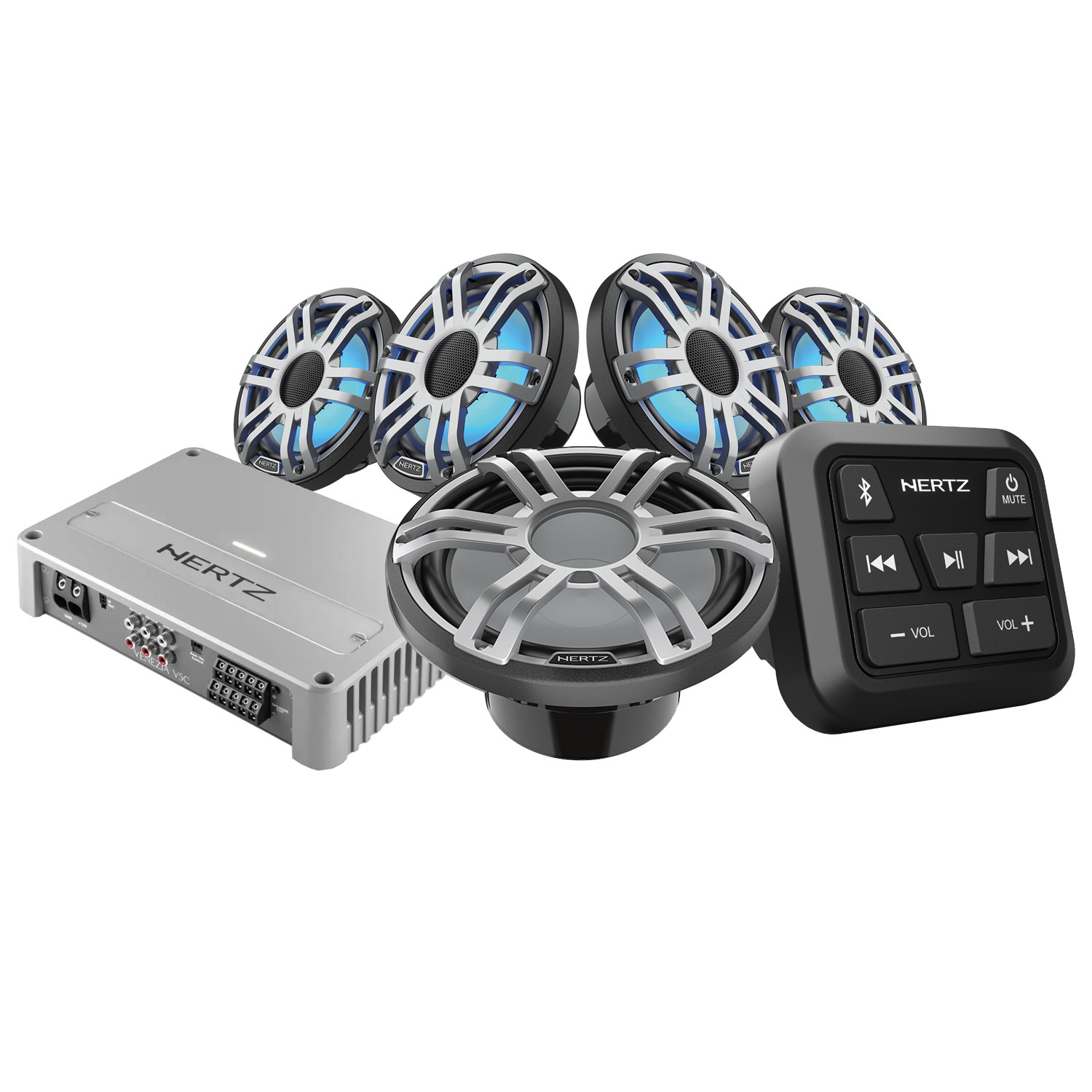 Hertz HERTZ KIT HMRBT HEX6.5 HMS10 Sport Grijs V5C 12V, RGB