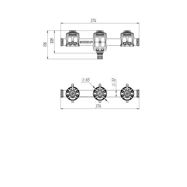Borika ronde rail met 3 montage voeten 350mm