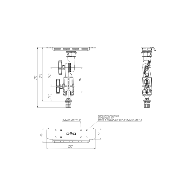 Borika montageplaat met vertelbare steun en bal scharnier voor schermen 9" tot 12"