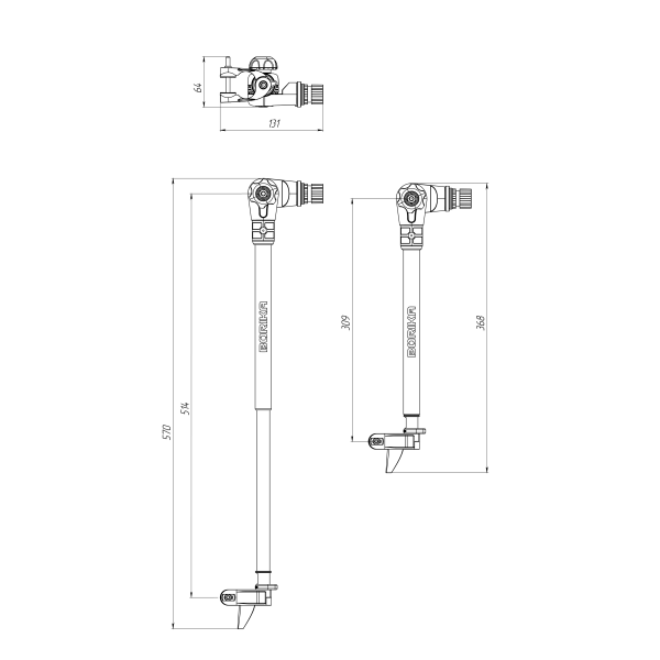 Borika telescopische transducer steun voor spiegelmontage
