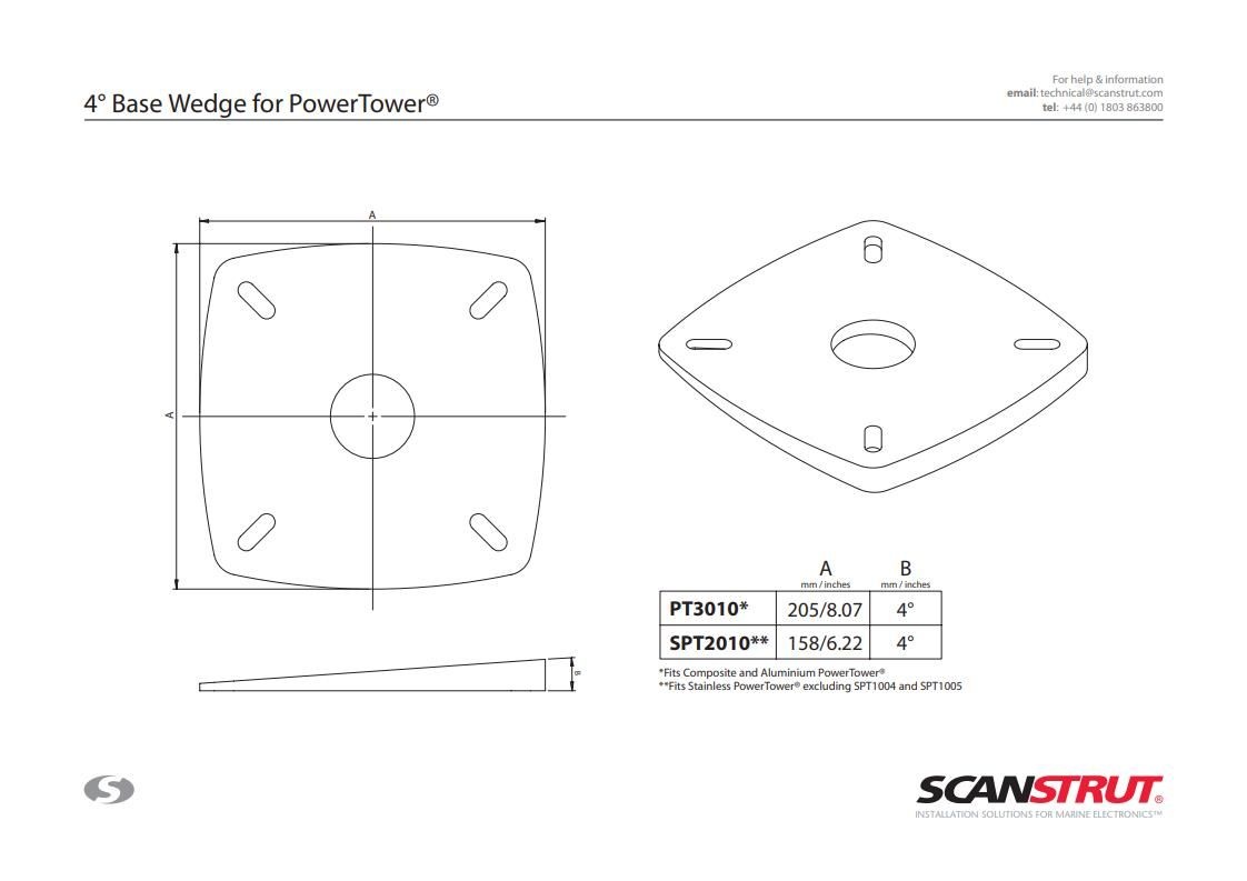 Scanstrut Basis adapter voor PowerTower composiet 4 gr