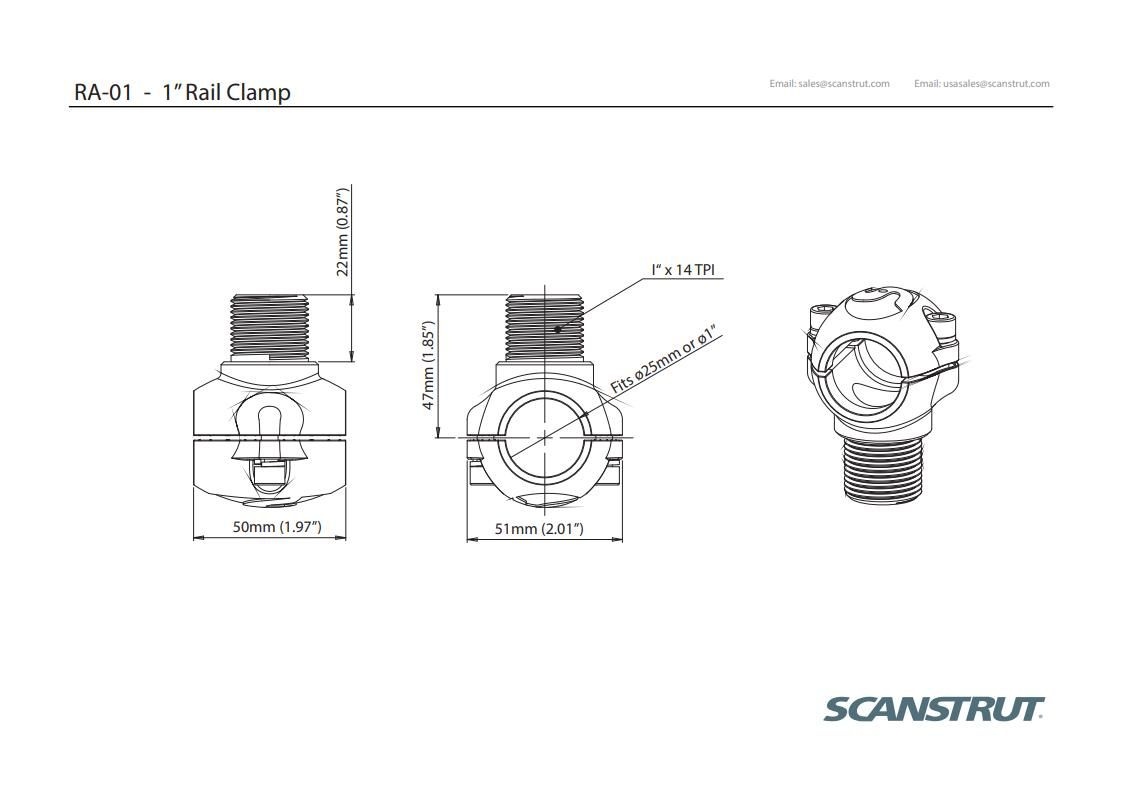 Scanstrut Bevestiging RVS voor GPS/VHF antenne op rail
