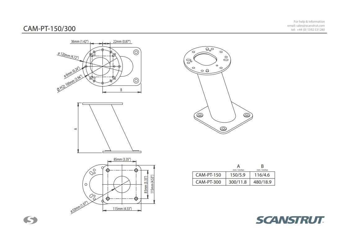 Scanstrut Camerabevestiging PowerTower 150 mm type 1
