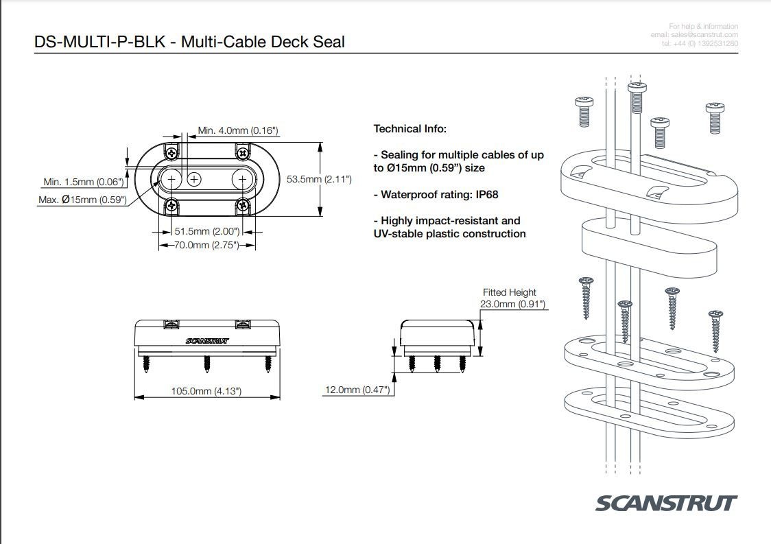 Scanstrut Dekdoorvoer kunststof voor meerdere kabels tot 15 mm zwart