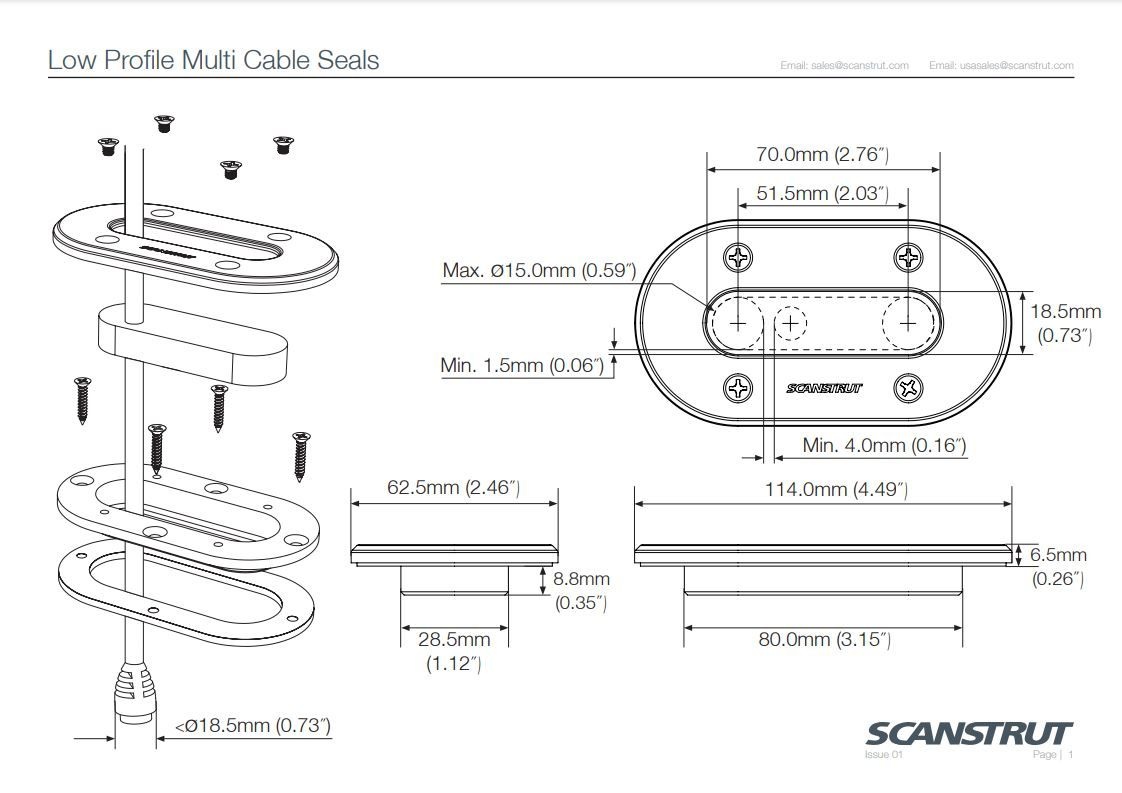 Scanstrut Dekdoorvoer LP RVS voor meerdere kabels tot 15 mm