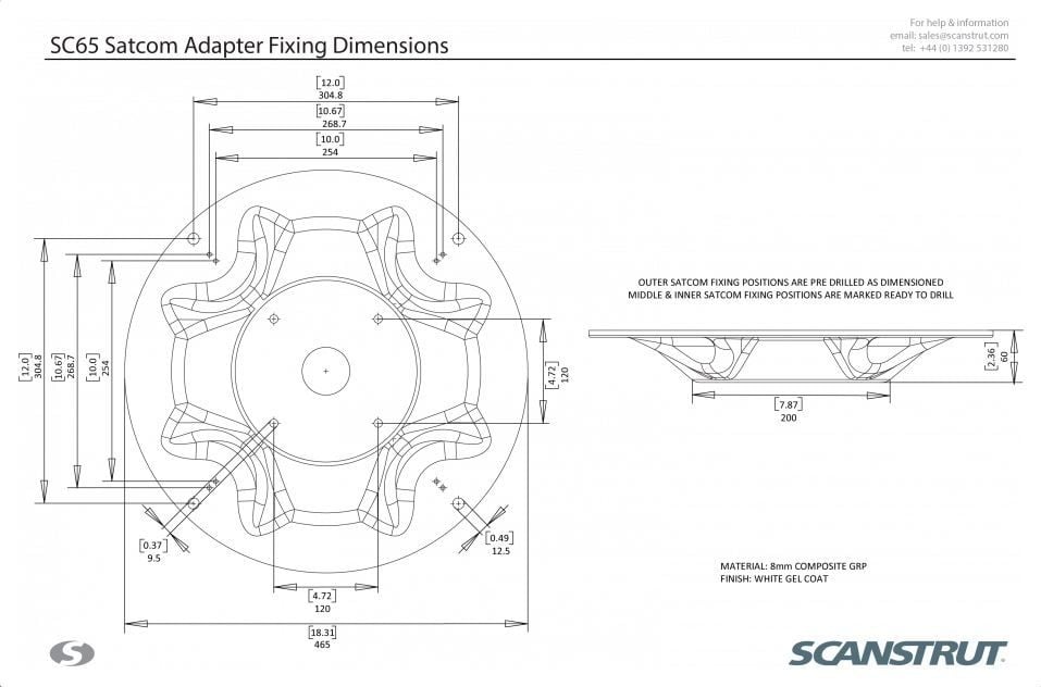 Scanstrut Montage adapter SC65 voor satcom of TV antenne