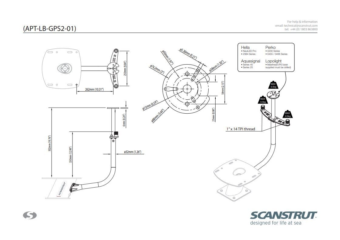 Scanstrut Montagesteun voor PowerTower 2 x antenne en 1 x verlichting