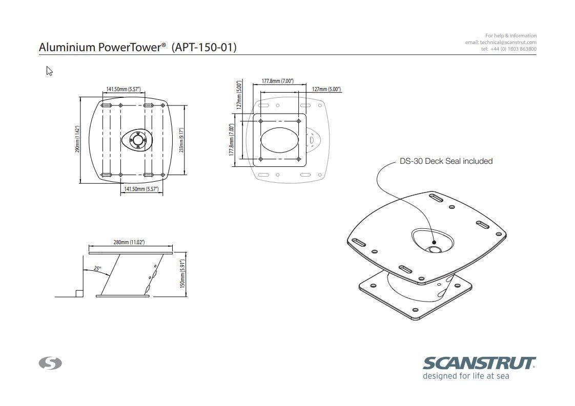 Scanstrut PowerTower aluminium 150 mm forward leaning