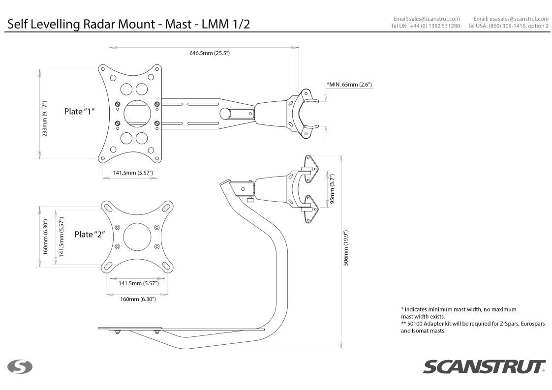 Scanstrut Radarbeugel cardanisch - mastmontage (Garmin/Raymarine/Lowrance/B&G radars)