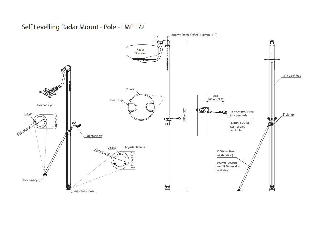 Scanstrut Radarbeugel cardanisch - paaltopmontage