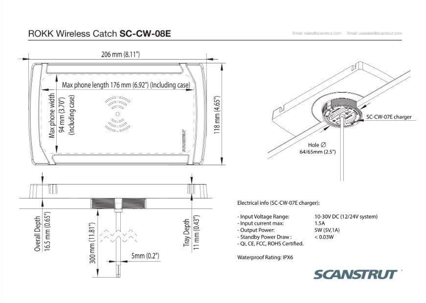 Scanstrut ROKK Wireless Catch oplader draadloos 10W (12/24V)