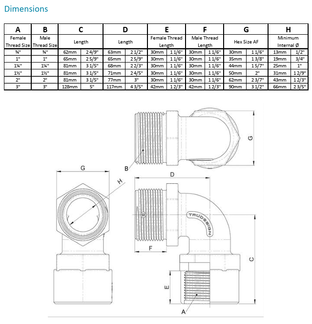 Trudesign Verbinder met binnen- en buitendraad 90°