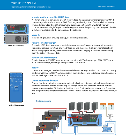 Victron Multi HS19 Solar 15k /      Hoogspanningstechnologie. Victron-ecosysteem