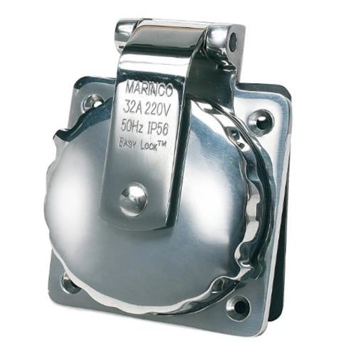 Marinco 32A 230V easy lock inlaat roestvrij staal met behuizing