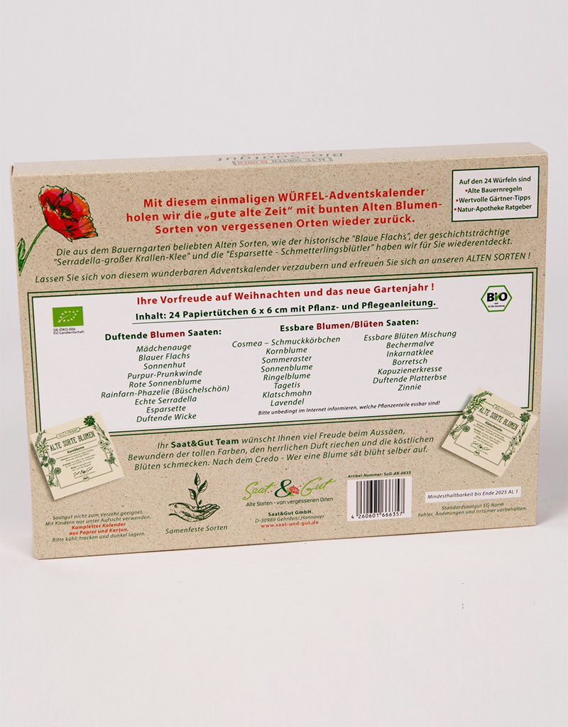Saat & Gut BIO Alte Sorten BLUMEN Saatgut Würfel-Adventskalender