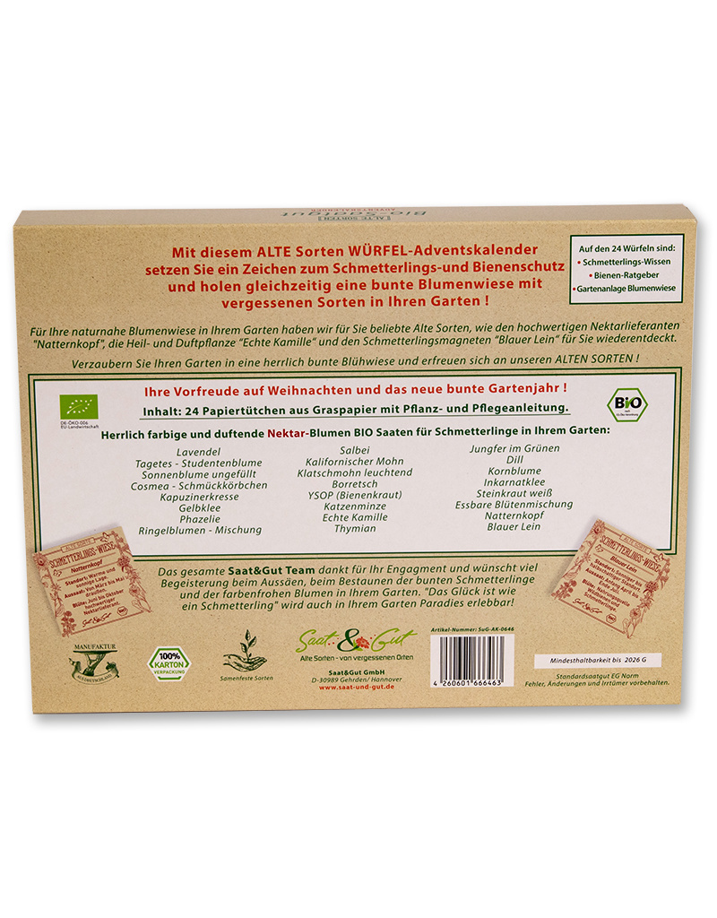 Saat & Gut BIO Alte Sorten SCHMETTERLING Saatgut Würfel-Adventskalender