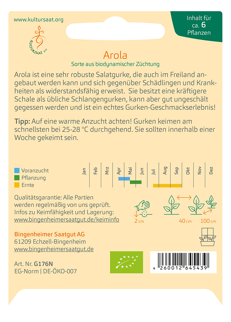 Bingenheimer Saatgut BIO-Salatgurke Arola