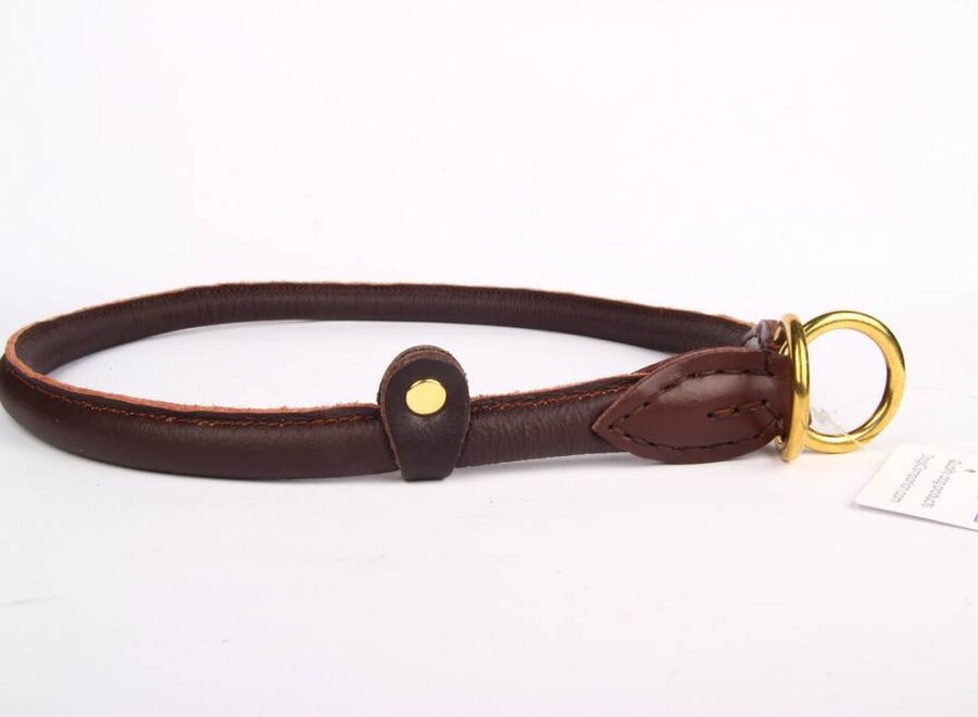 Leren honden sliphalsband bruin (messing)