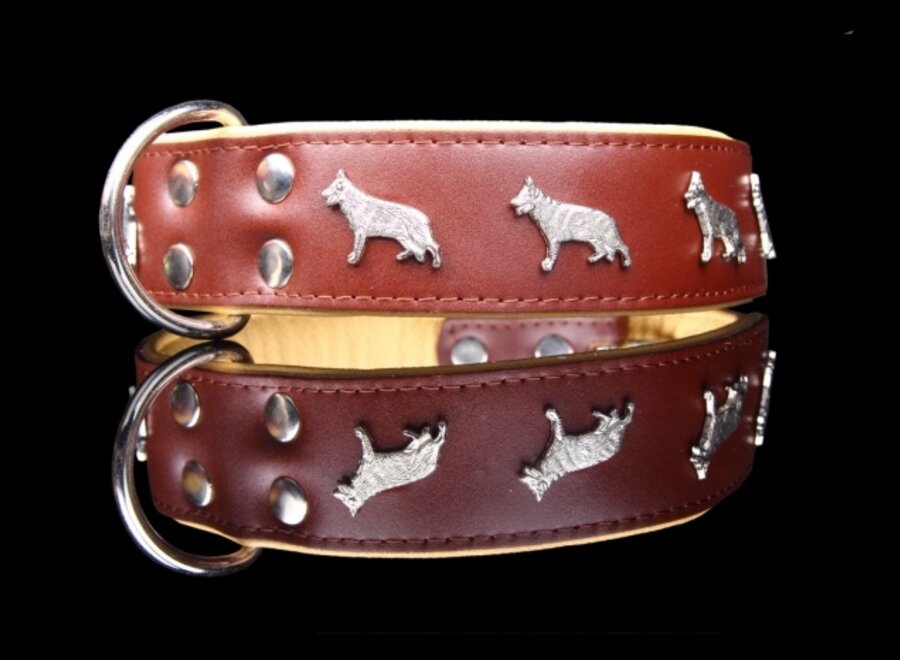 Leren halsband - Duitse Herder - Bruin/Naturel - 60-73 cm x 50 mm