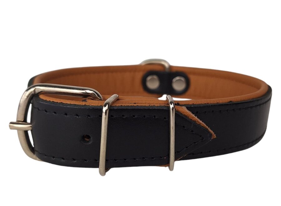 Leder Hundehalsband Schwarz Camel Small