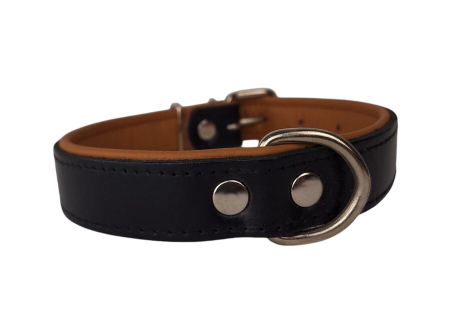 Leder Hundehalsband Schwarz Camel Small