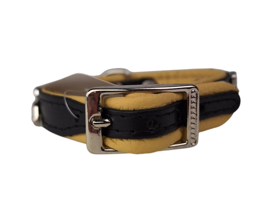 Lederhalsband Dackel (klein) Schwarz / Naturel