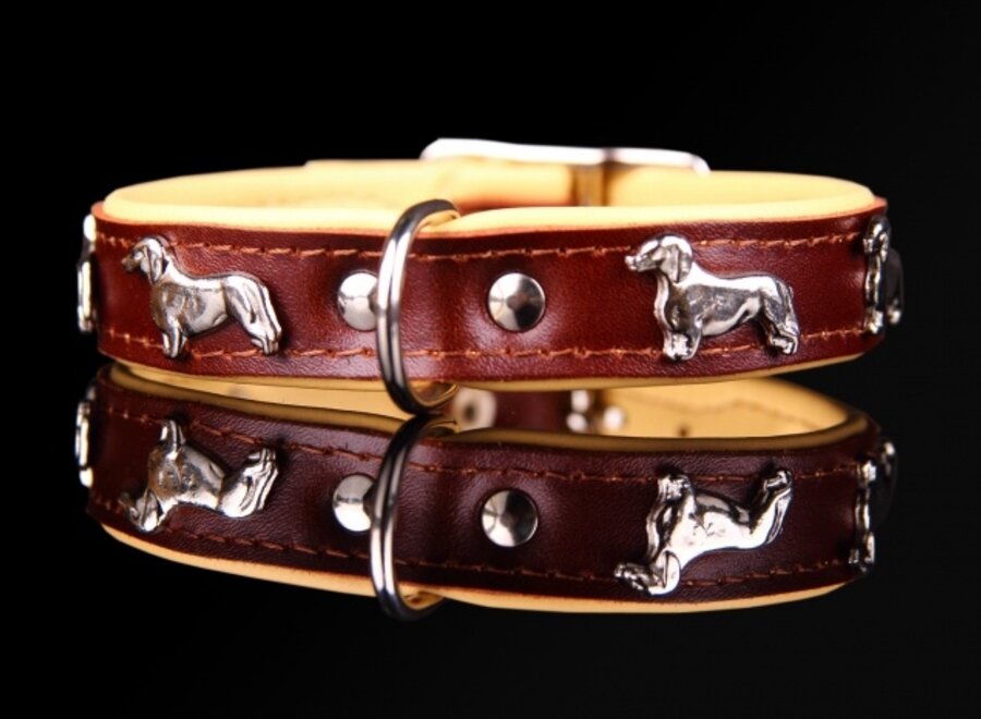 Lederhalsband Dackel (klein) Braun / Naturel
