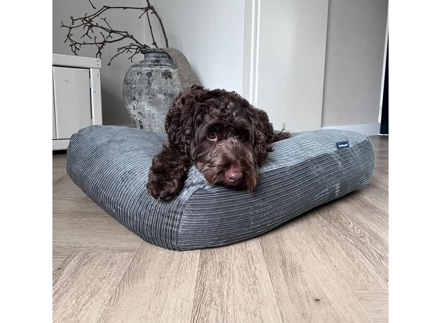 Lit pour chien gris souris double velours côtelé small