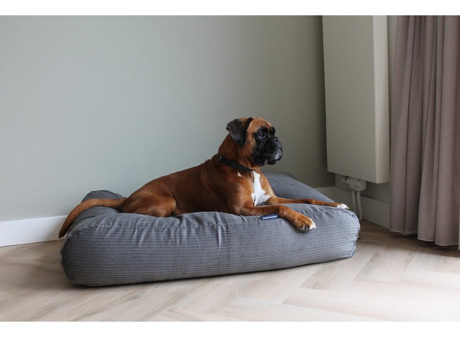 Lit pour chien gris souris double velours côtelé medium