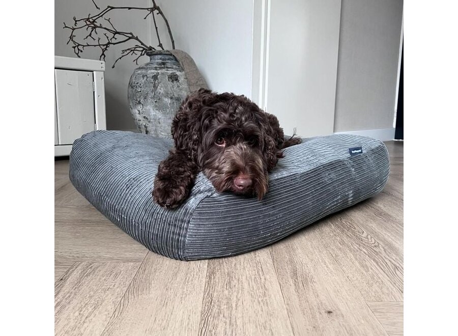 Lit pour chien gris souris double velours côtelé medium