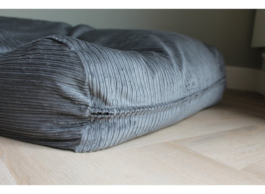 Lit pour chien gris souris double velours côtelé medium